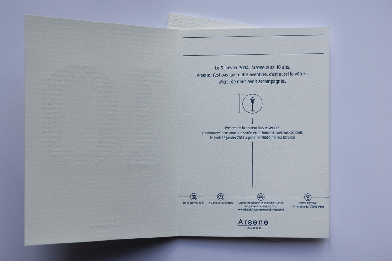 Arsene Taxand - Carton d'invitation 10 ans